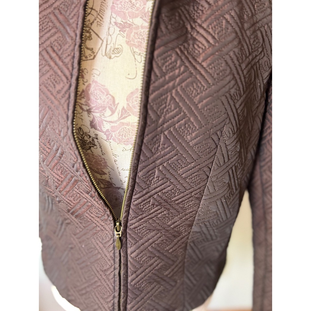 Kenar Quilted Jacket Brown Geometric Pattern Zip … - image 4